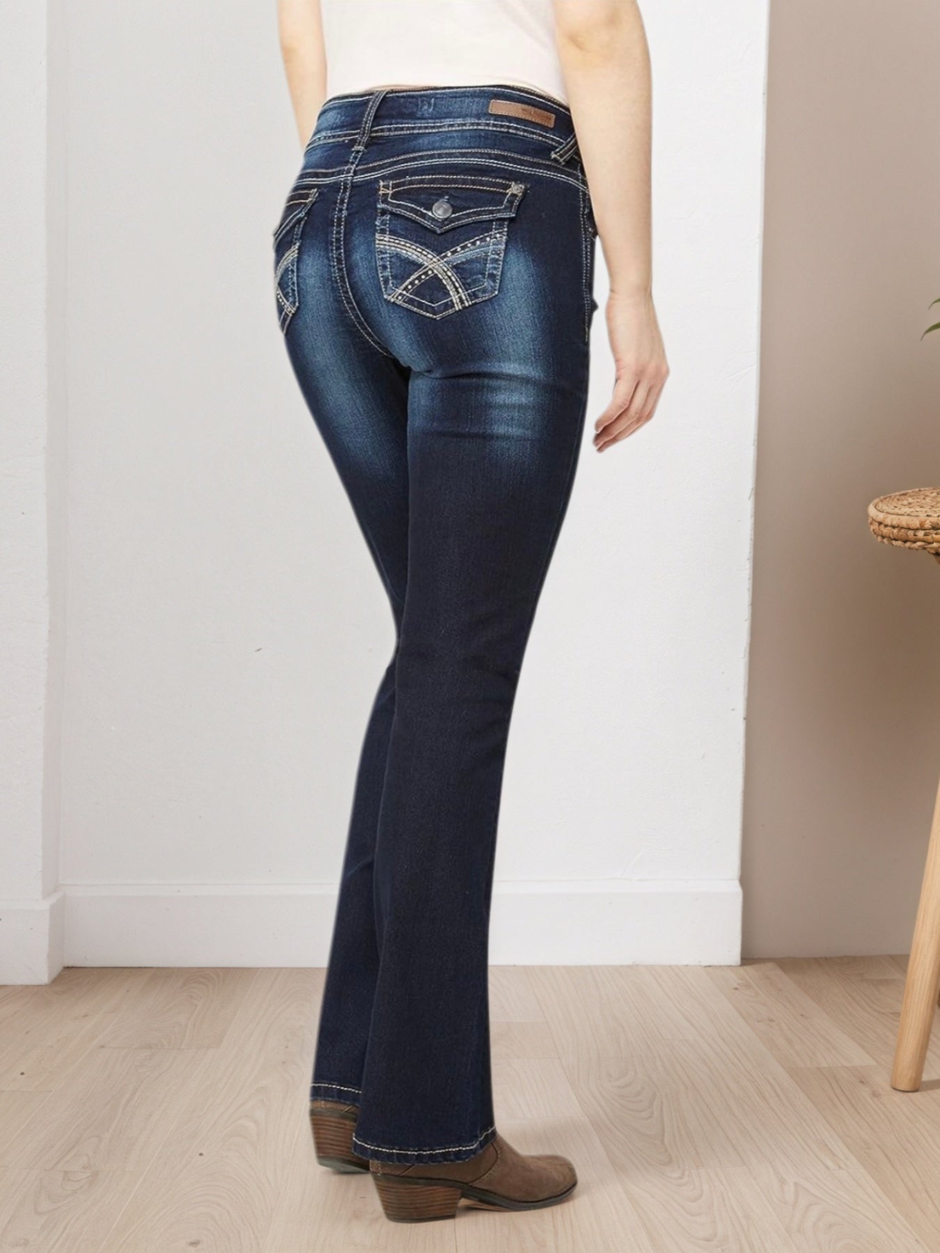New Super Elastic Embroidered Pocket Jeans - Comfortable, Casual, And Fashionable, With Classic Button Closure Design - Retro Navy Blue, Perfect Choice For All Seasons