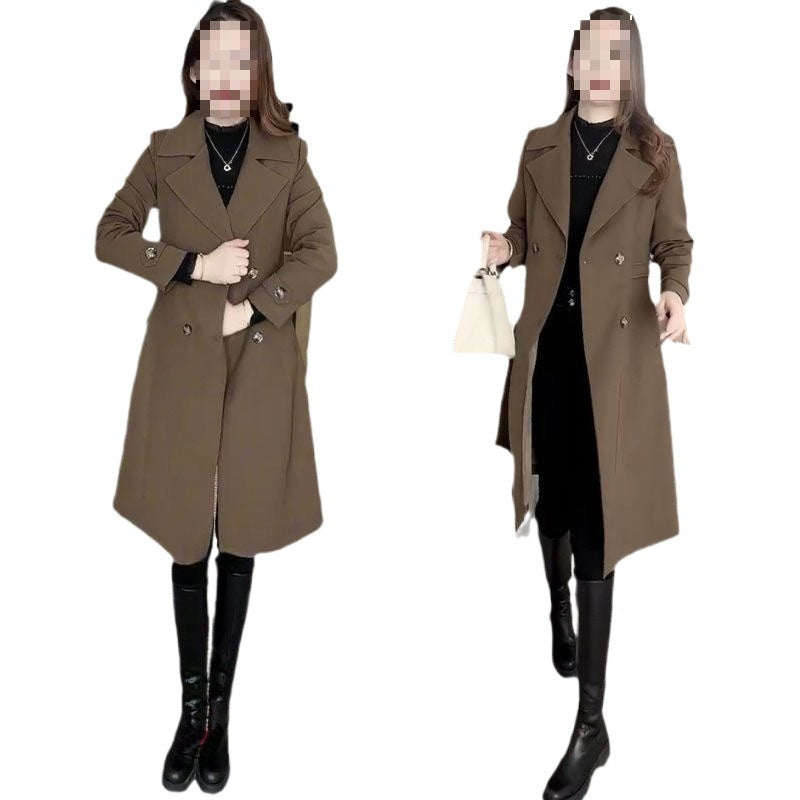 High-grade Fleece Thick Trench Coat Coat Western Style Slimming