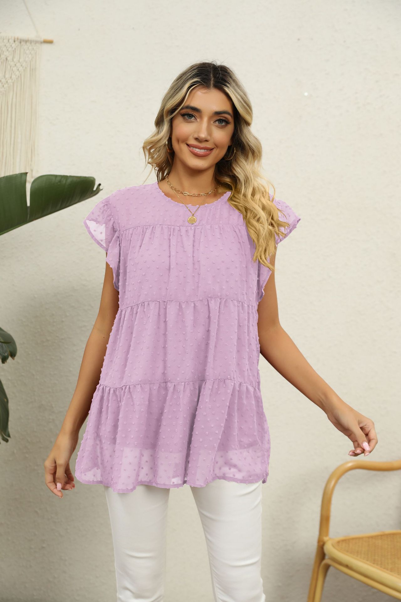 Loose Casual And Comfortable Stitching Fashion Short Sleeve Top