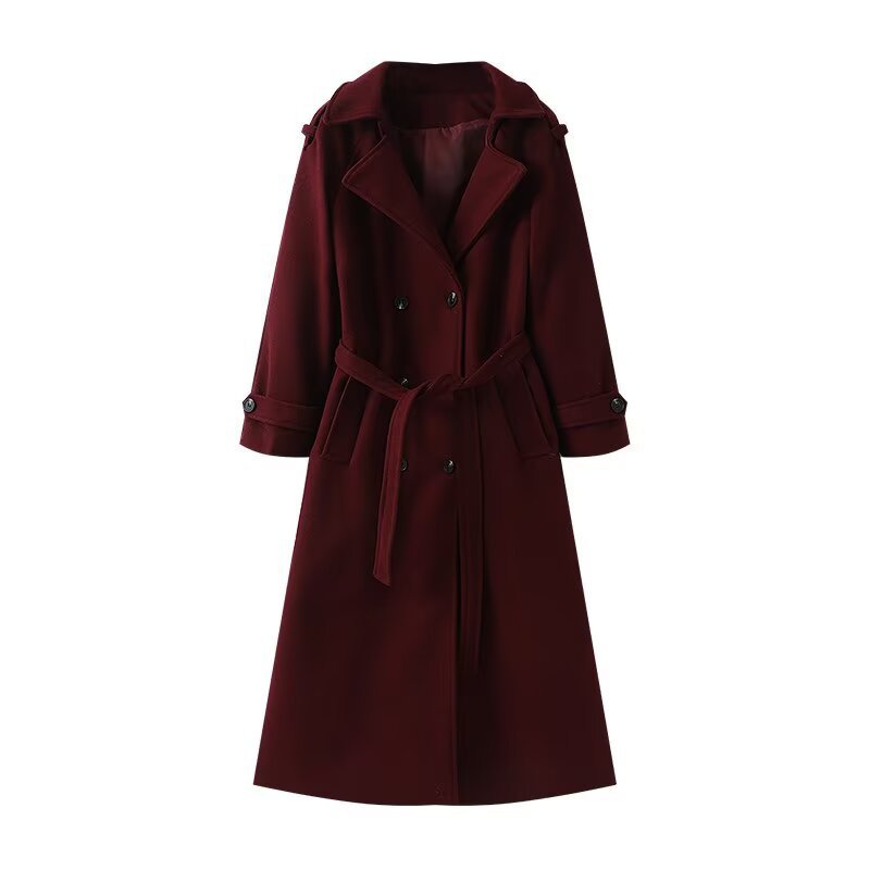 Loose Temperament Double Breasted Length And Width Woolen Coat