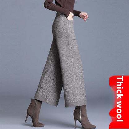 Small Woolen Wide-leg Pants Women's High Waist Cropped Pants