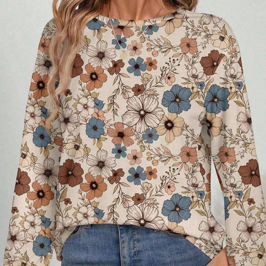 Women's Round Neck Pullover European And American Leisure All-match Floral Print Sweater