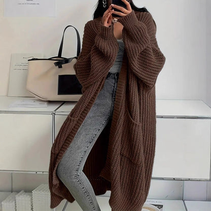 Autumn And Winter Lazy Style Long Cardigan Sweater For Women, Loose And Versatile, Long Sleeve Knitted Cardigan.