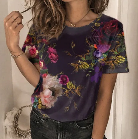 Printed Short Sleeve Round Neck T Shirt