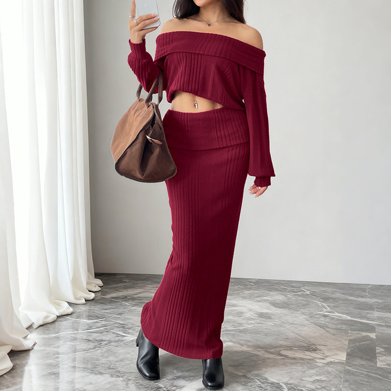 Off-shoulder Top Knitted Two-piece Women