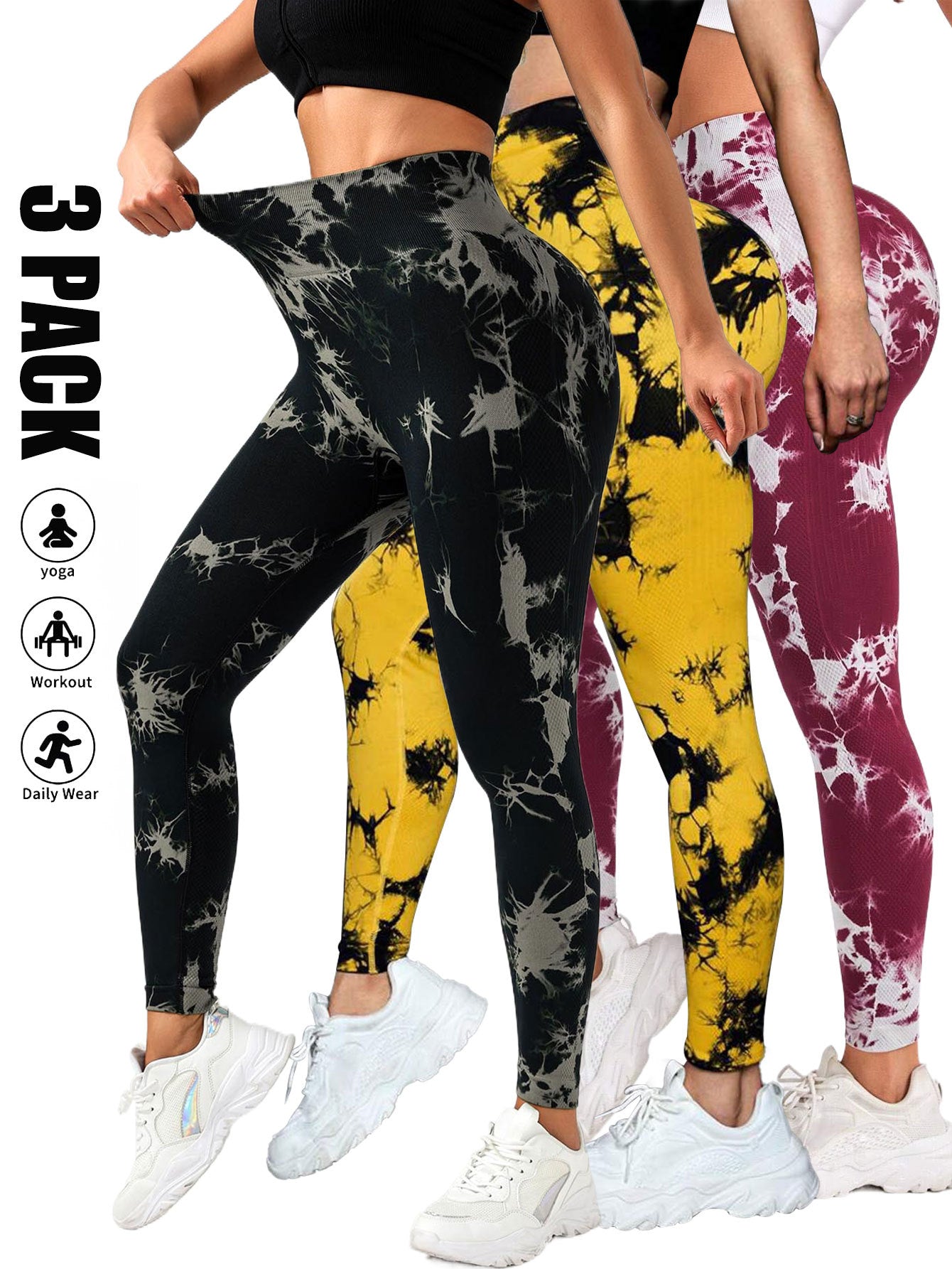 3 Pack Tie Dye Workout Seamless Leggings For Women High Waist Gym Leggings Yoga Pants, Seamless Leggings For Women High Waist Yoga Pants