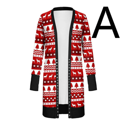 Christmas Print Fashion Long-sleeved Cardigan Women