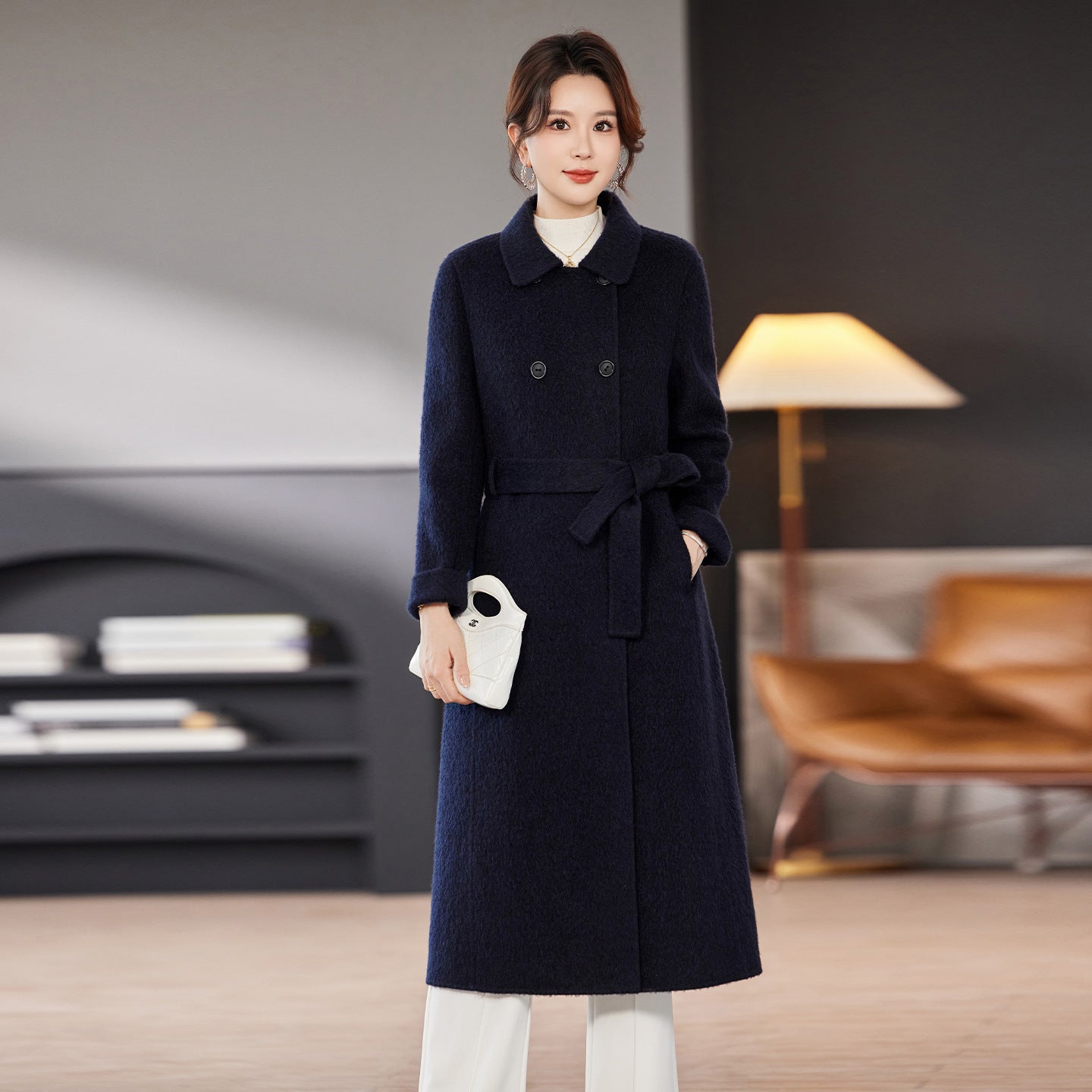 Double-breasted Over-the-knee Fashion Zero Cashmere Coat