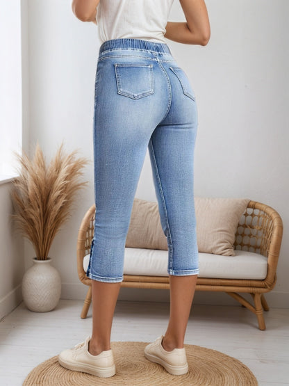 2025 New Women Chic Chic Denim Shorts, Drawstring Closed And Split Button Hem, Comfortable Fabric, Suitable For All Kinds Of Wear, Spring And Summer Women's Wear