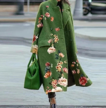 Women's Printed Dragon And Phoenix Woolen Coat