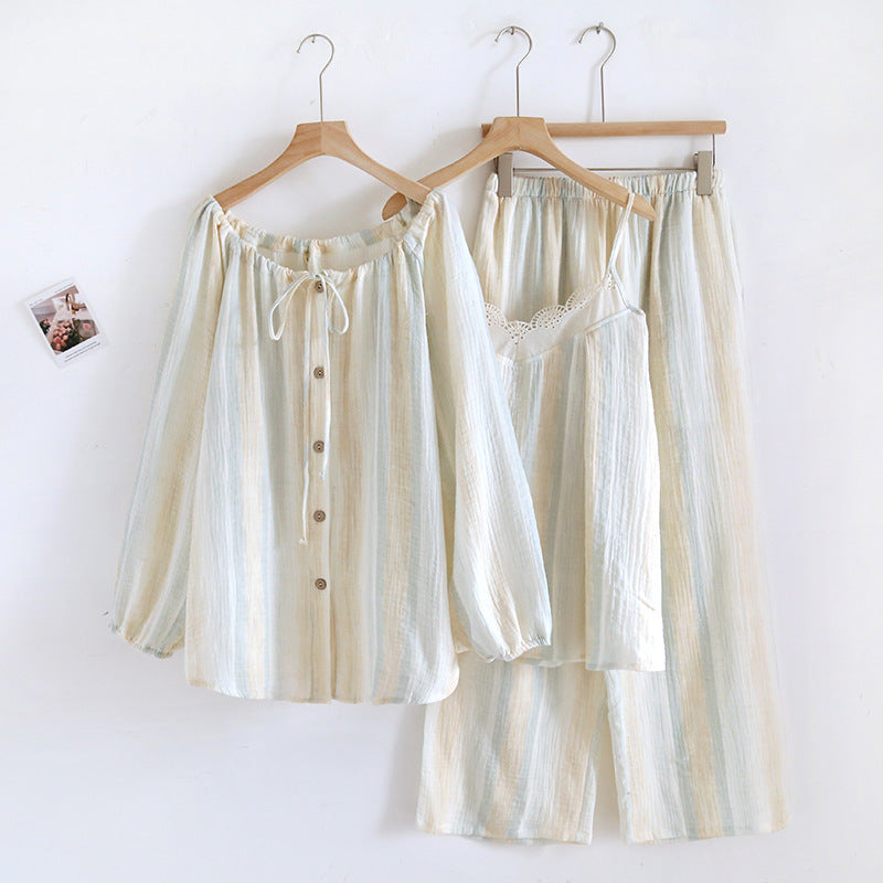 New Cotton Crepe Three-piece Pajamas Women's Homewear Suit