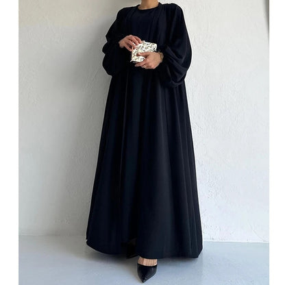 Women's Fashion Muslim Dress Lace-up Waist-controlled Baggy Coat Long