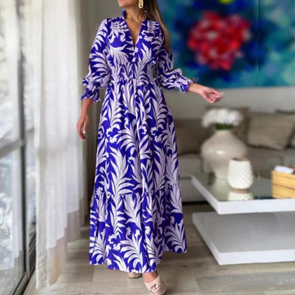 Boho Print Long-sleeve Swing Dress