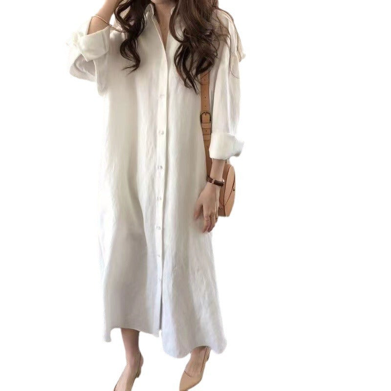 V-neck Slimming Long Sleeve Loose Plus Size Shirt Dress