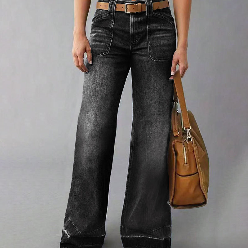 Wide Leg Straight Leg Jeans For Women High Waisted Loose Denim Pants, No Belt