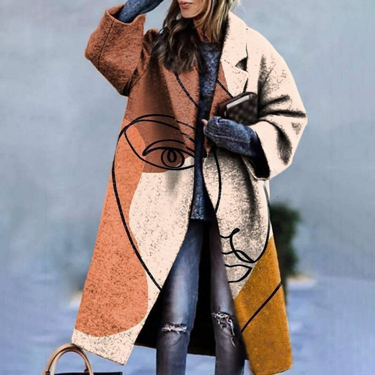 Women's Printed Dragon And Phoenix Woolen Coat