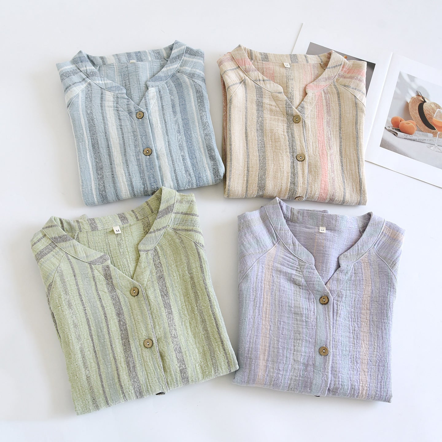 Women's V-neck Cotton Double-layer Crepe Pajamas Suit