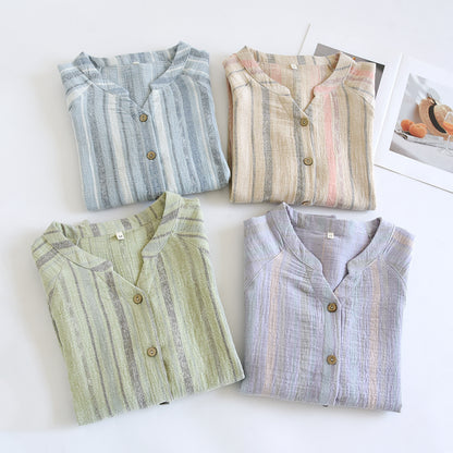 Women's V-neck Cotton Double-layer Crepe Pajamas Suit