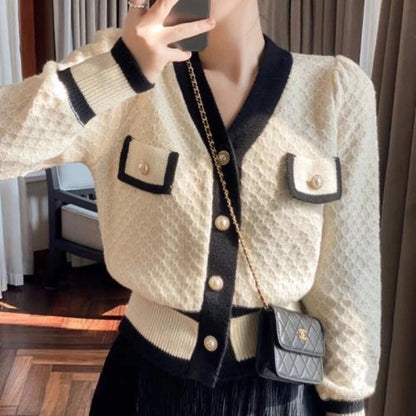 Women's Pearl Button Fragrant Style Cardigan Coat