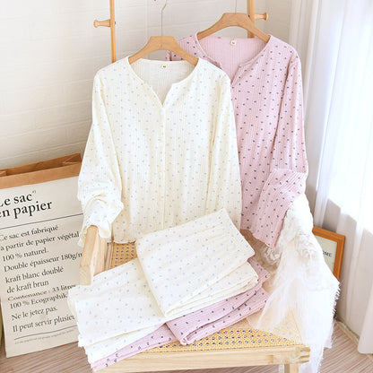 Knitted Sunken Stripe Stretch Chest Pad Long-sleeved Trousers Pajamas Suit