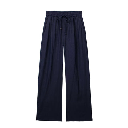 New Fashion Elastic Waist Pure Color Tied Comfort And Casual Straight-leg Pants