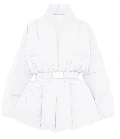 Retro Design Waist-tight Large Lapel Down Jacket Women