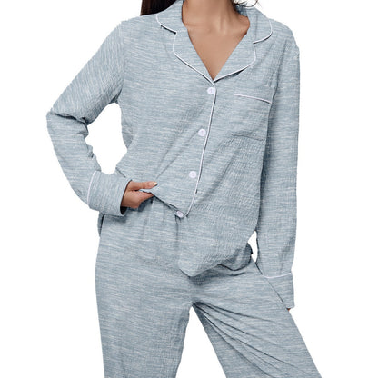 Comfortable Lapel Long Sleeve Trousers Women's Home Clothes