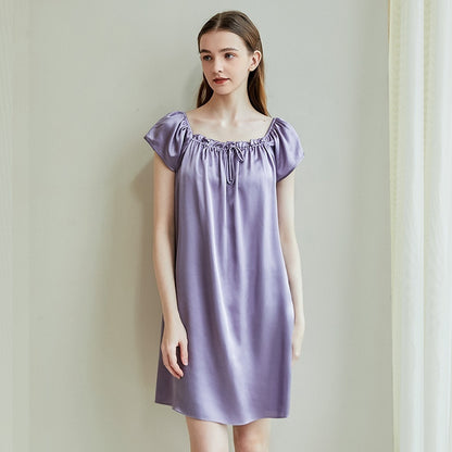 Silk Pajamas Women's Summer Short Sleeve Solid Color Thin Silk Nightdress