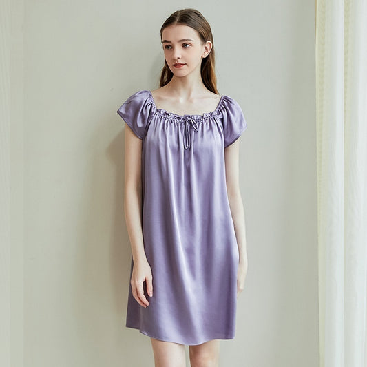 Silk Pajamas Women's Summer Short Sleeve Solid Color Thin Silk Nightdress