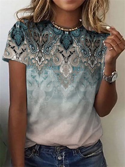 Printed Short Sleeve Round Neck T Shirt