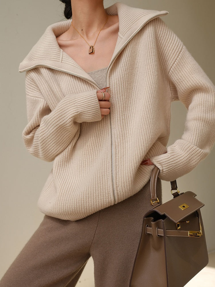 Khaki Knitted Cardigan For Women Autumn