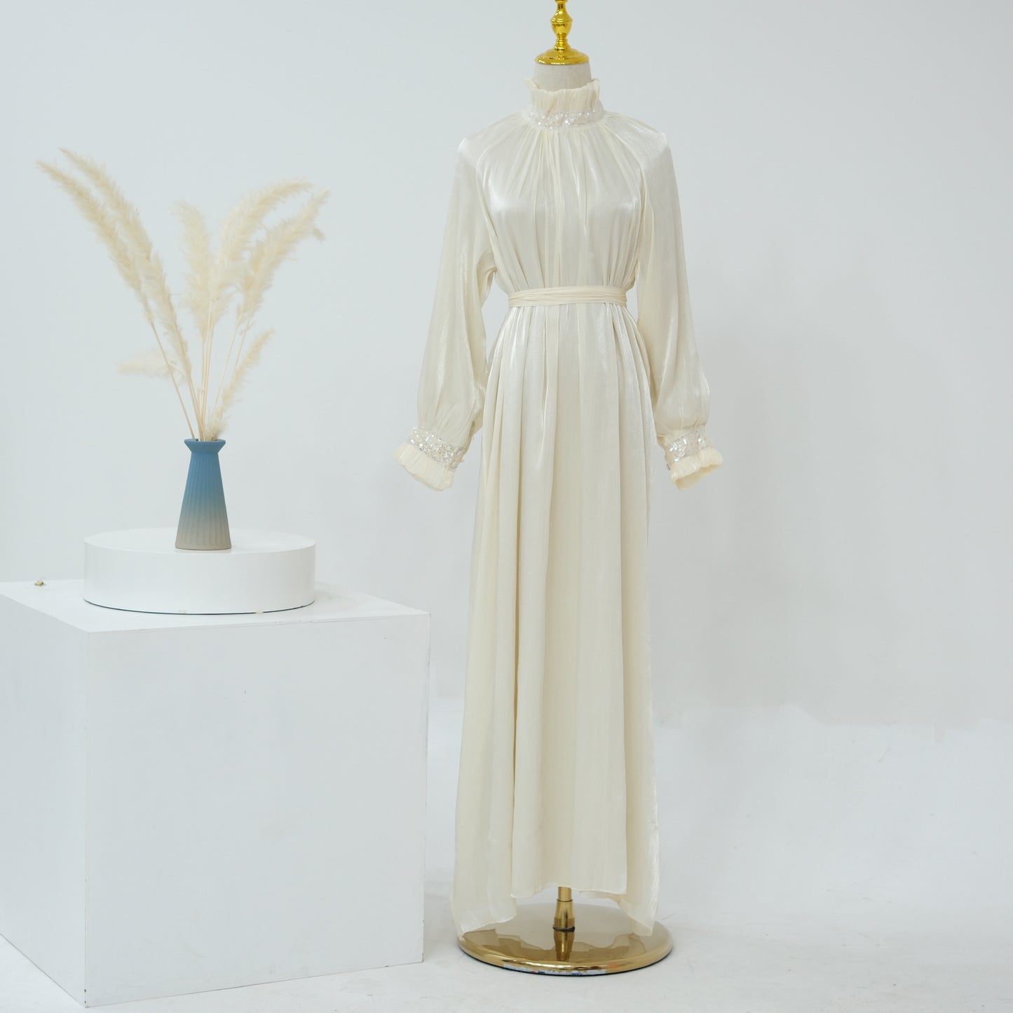 Turkey Dubai Exquisite Pure Color Tied Dress