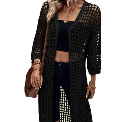 Hollow Knitted Long Cardigan Women