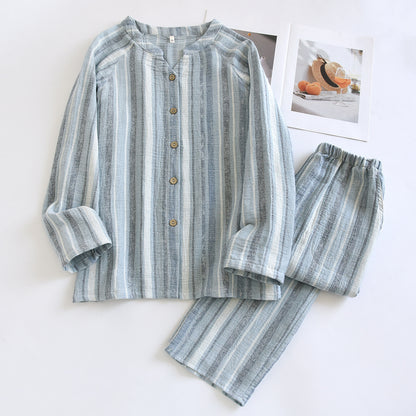 Women's V-neck Cotton Double-layer Crepe Pajamas Suit