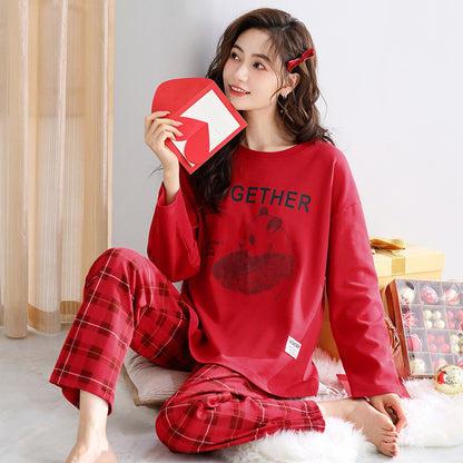 Red Full-Cotton House-wear For Women Suit