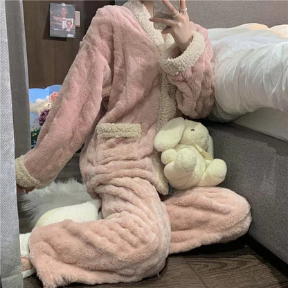 Cartoon Coral Fleece Thickened Autumn And Winter Ladies Loose Leisure Suit